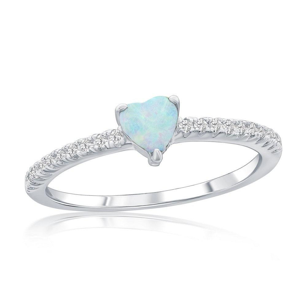 Sterling Silver, White Opal Heart & CZ Ring - Johnny Dang & Co