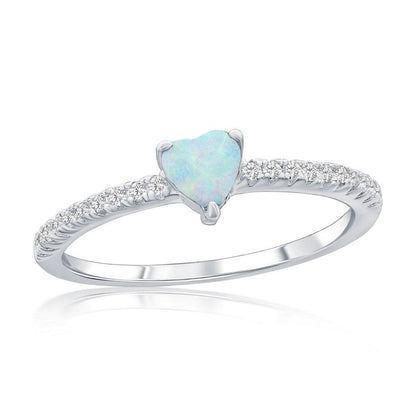 Sterling Silver, White Opal Heart & CZ Ring - Johnny Dang & Co