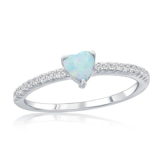 Sterling Silver, White Opal Heart & CZ Ring - Johnny Dang & Co
