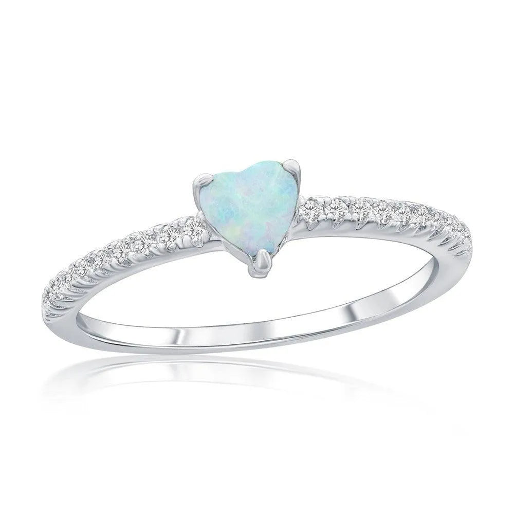 Sterling Silver, White Opal Heart & CZ Ring - Johnny Dang & Co
