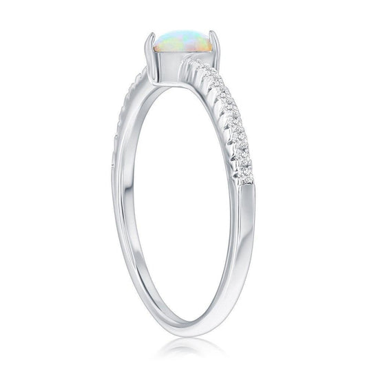 Sterling Silver, White Opal Heart & CZ Ring - Johnny Dang & Co