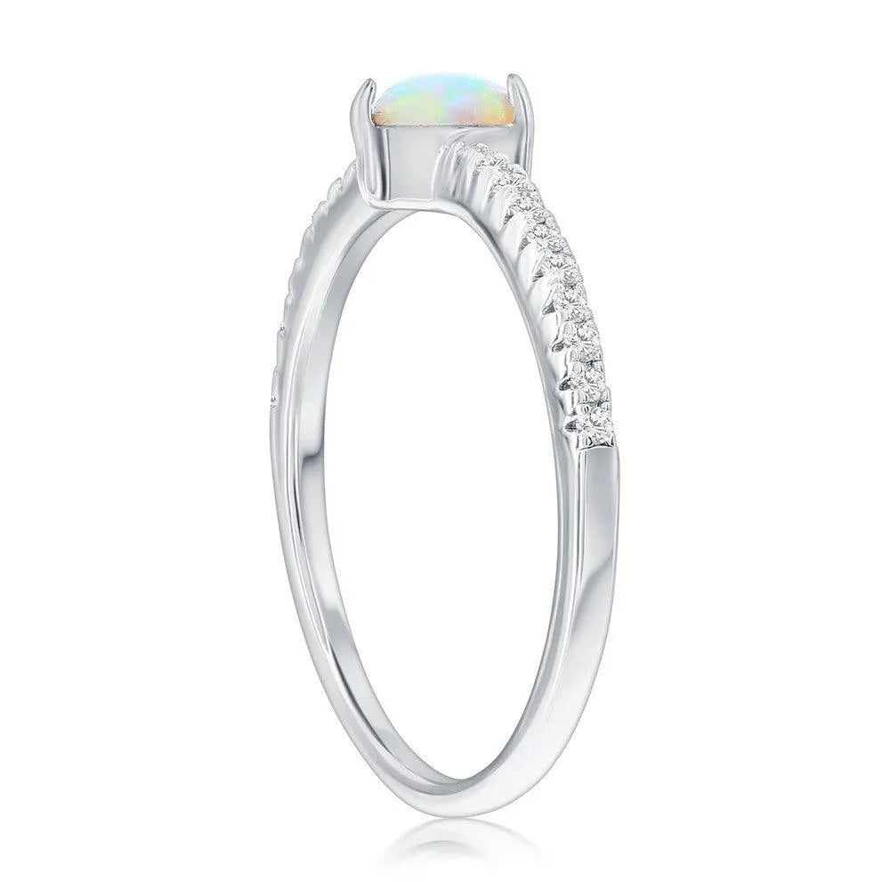 Sterling Silver, White Opal Heart & CZ Ring - Johnny Dang & Co