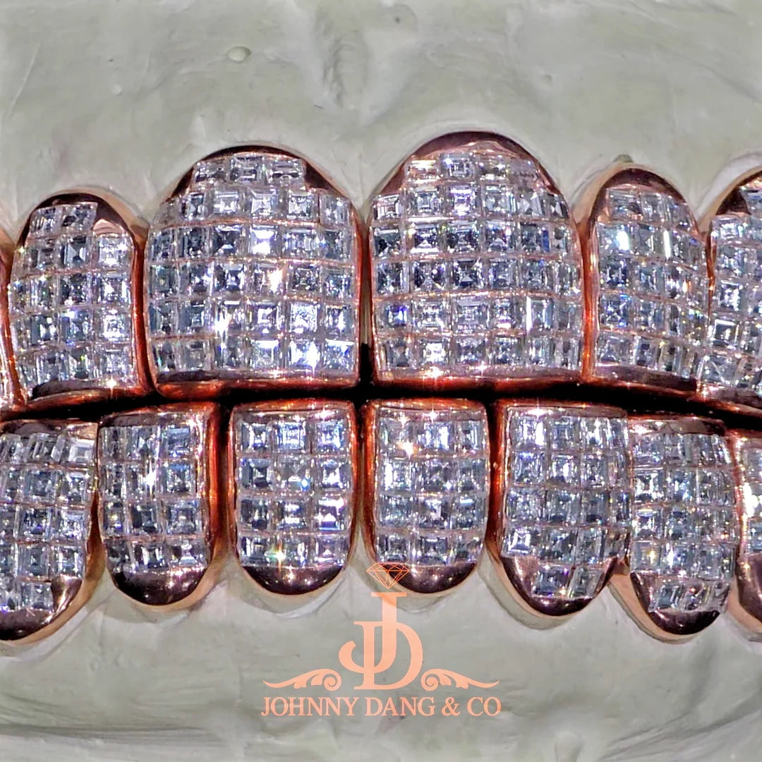 JDWR-2026-7 Flawless "Carre Cut" Invisible Set Grillz Rose Gold (Perm)