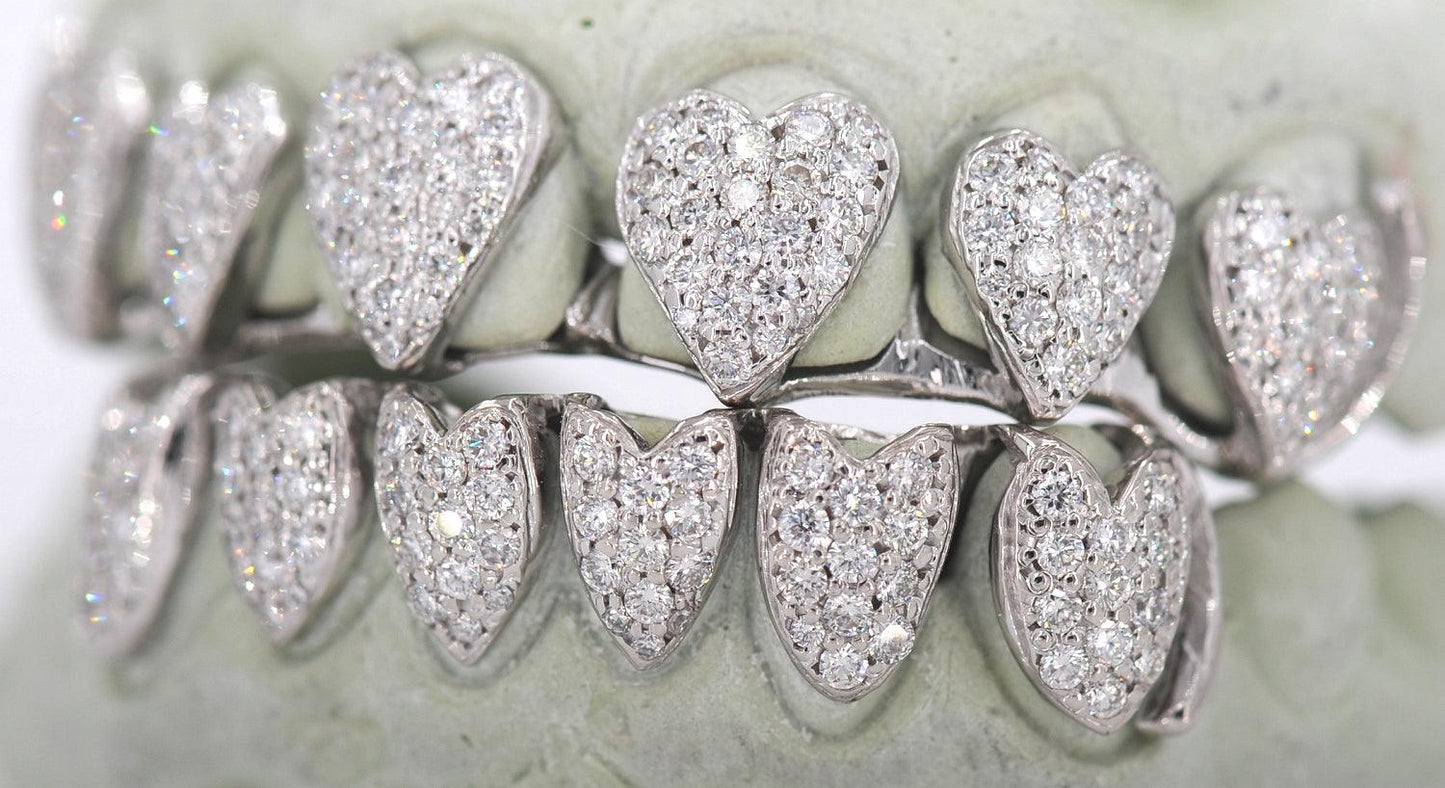 JDTK-2042 - 6 TOP OR 6 BOTTOM SI Hand prong Heart Diamond Grillz - Johnny Dang & Co