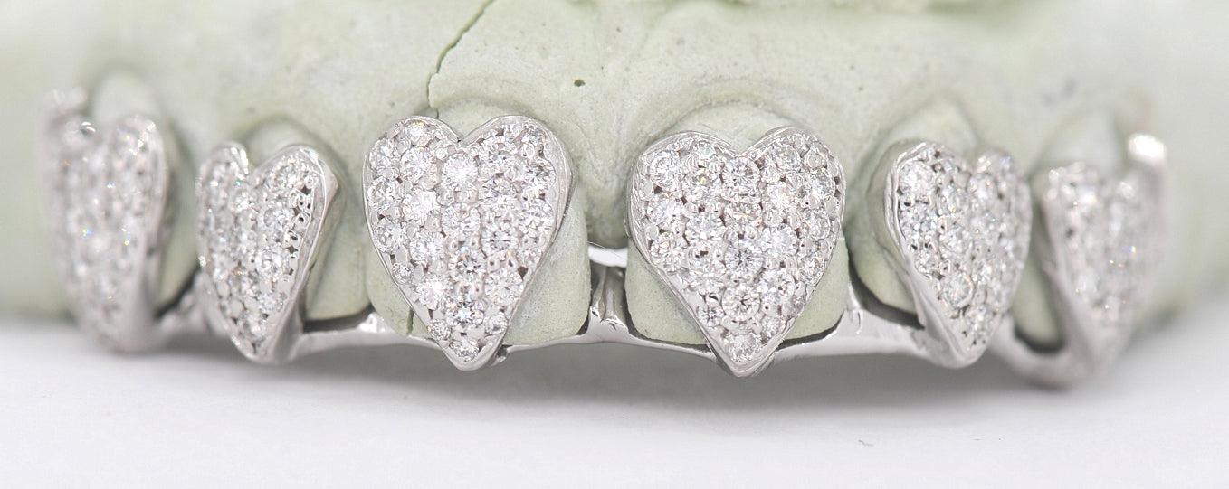 JDTK-2042 - 6 TOP OR 6 BOTTOM SI Hand prong Heart Diamond Grillz - Johnny Dang & Co