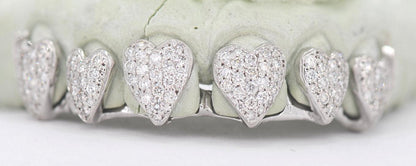 JDTK-2042 - 6 TOP OR 6 BOTTOM SI Hand prong Heart Diamond Grillz - Johnny Dang & Co