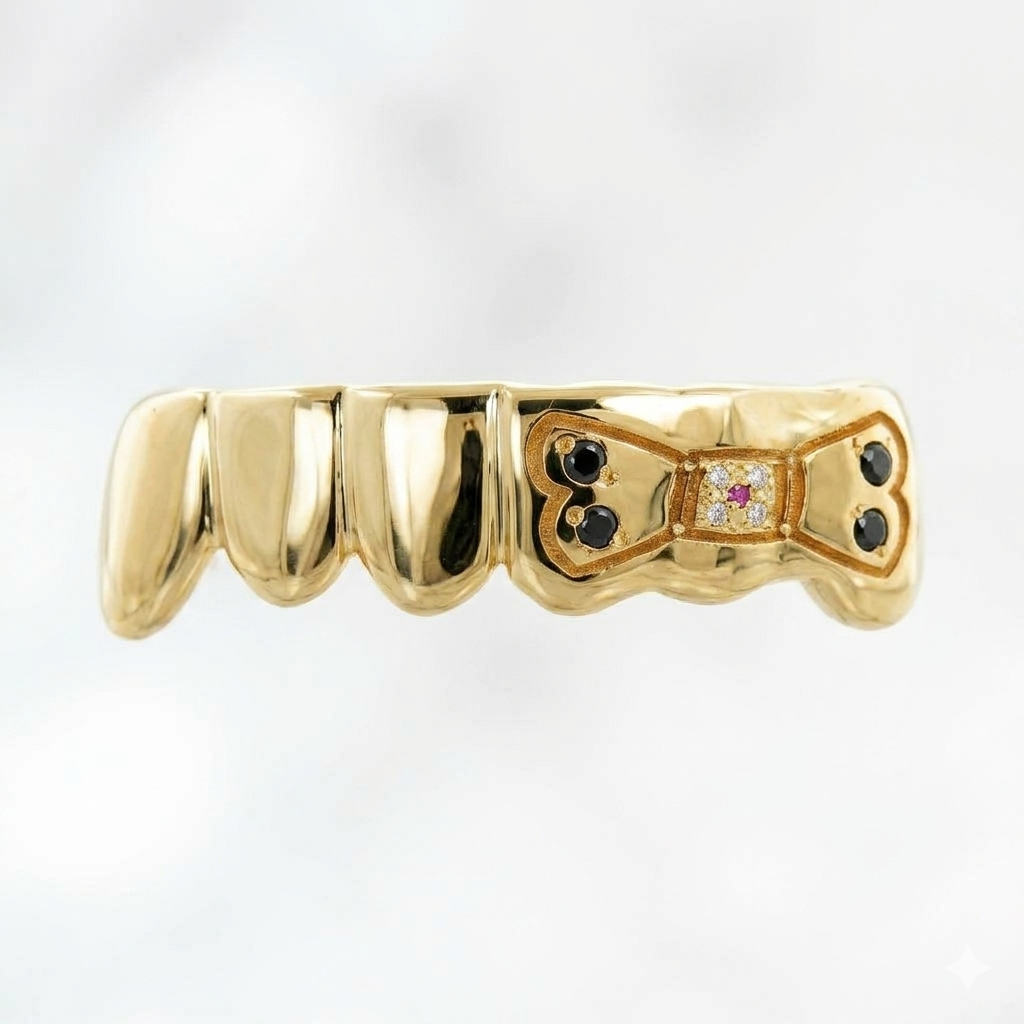 JDWR-S141124-1 6 Teeth In Yellow Gold with Engraved Dog Bone