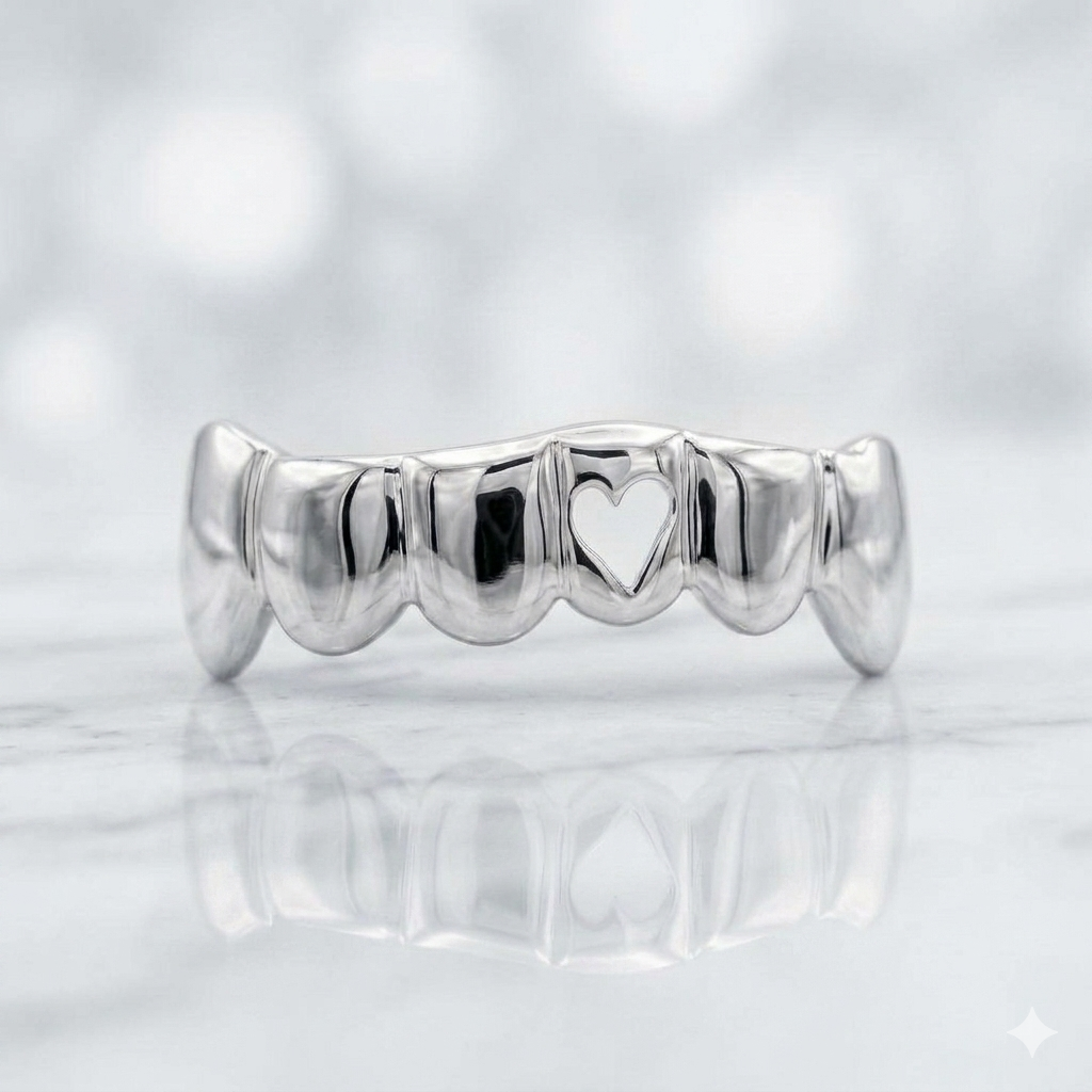 JDWR-6-COCO - 6 TOP OR 6 BOTTOM SOLID GOLD WITH OPEN FACES HEART GRILLZ