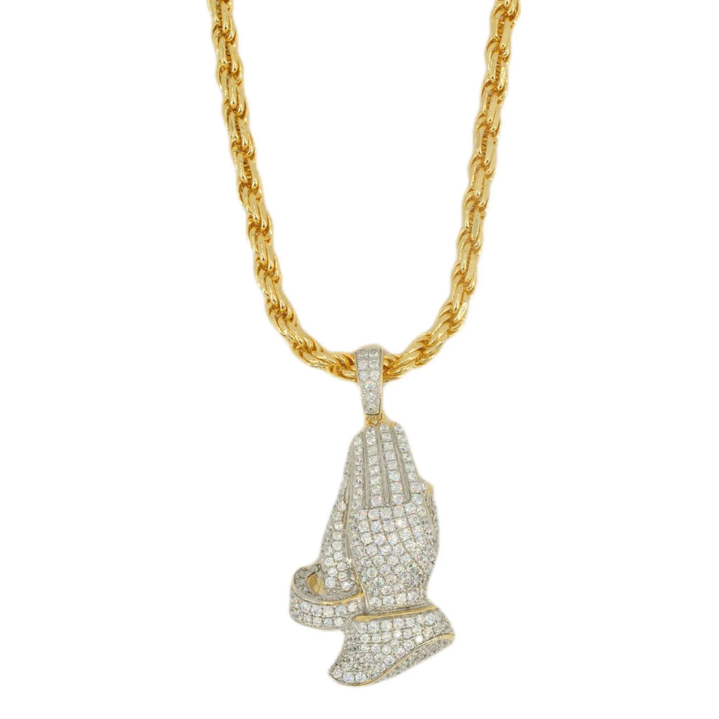 Silver Gold Plated CZ Praying Pendant and Solid Chain Combo Flash - Johnny Dang & Co