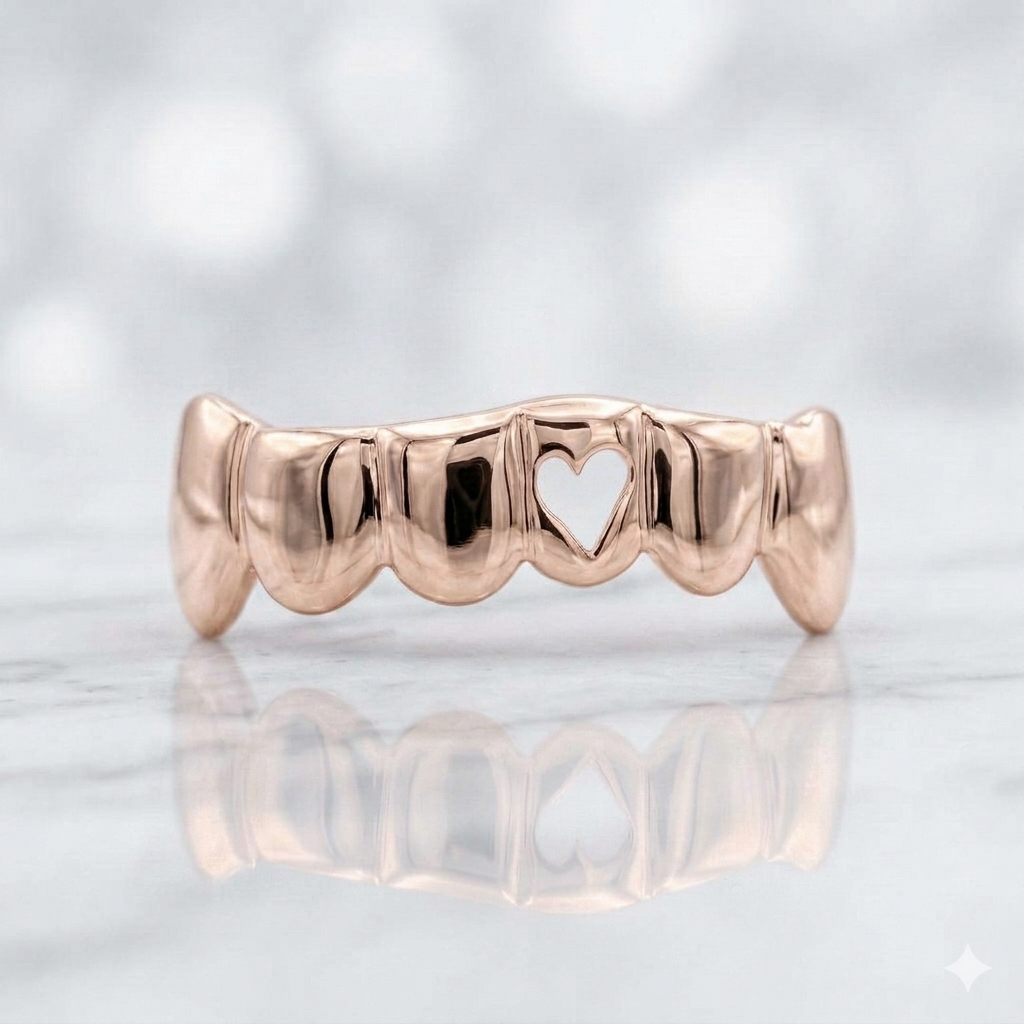 JDWR-6-COCO - 6 TOP OR 6 BOTTOM SOLID GOLD WITH OPEN FACES HEART GRILLZ