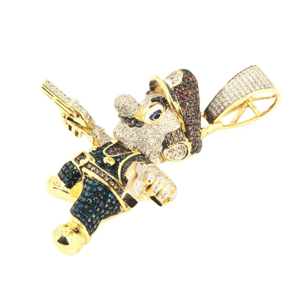 10k Yellow Gold 2.65ctw Diamond Mario w/ Guns Pendant - Johnny Dang & Co