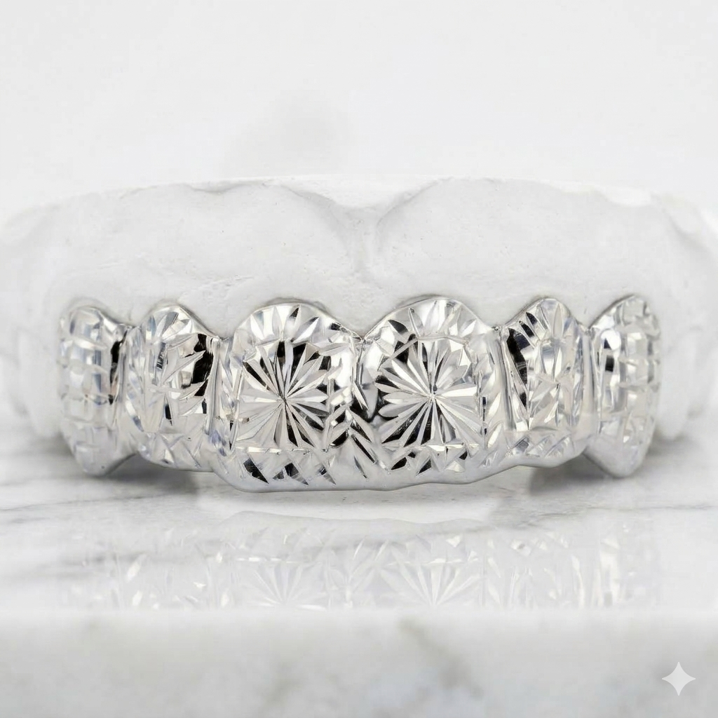 JDWR-TVJ-6045 - Custom 6 Teeth Solid Grill with Sunburst Diamond Cuts