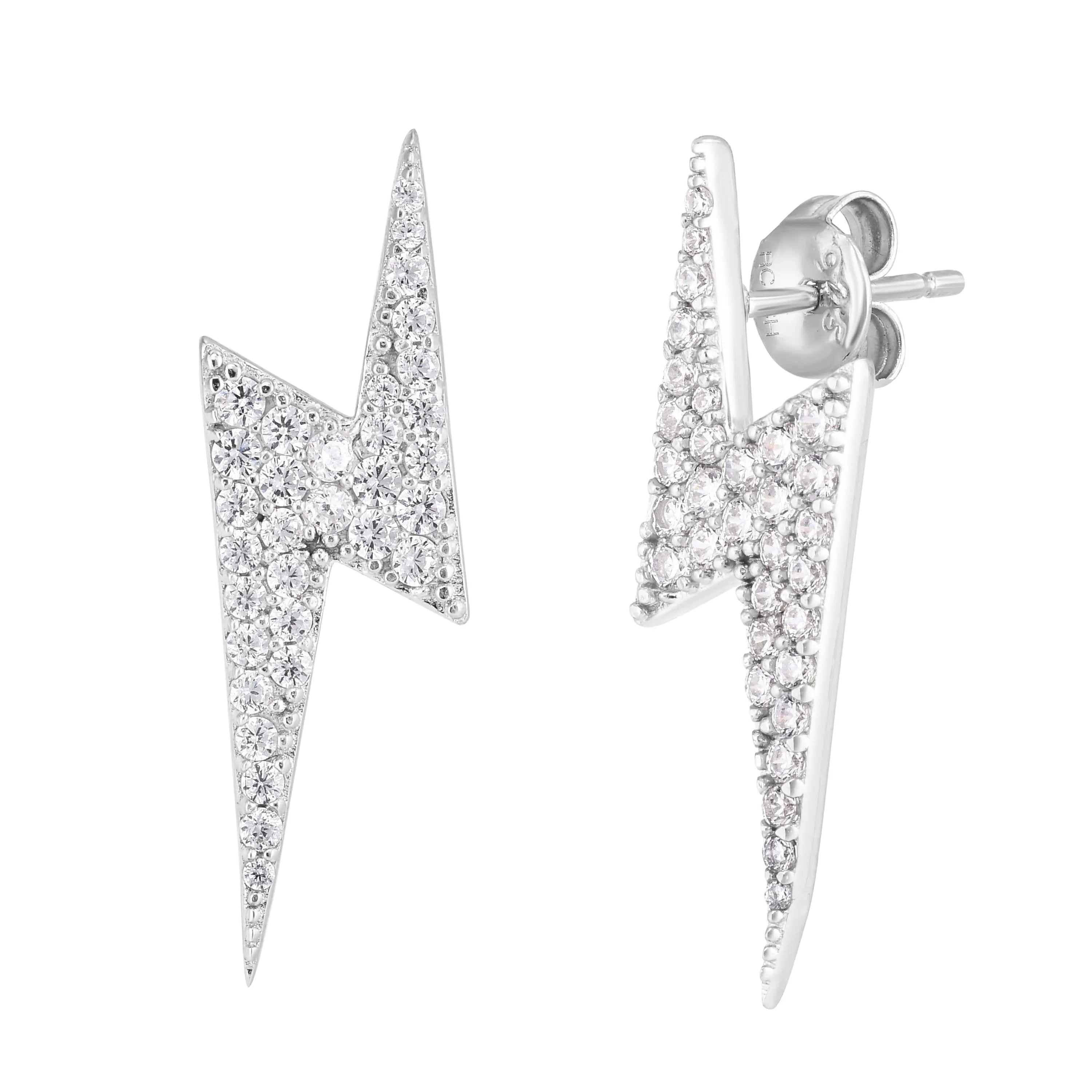 Silver CZ Lightning Bolt Studs - Johnny Dang & Co