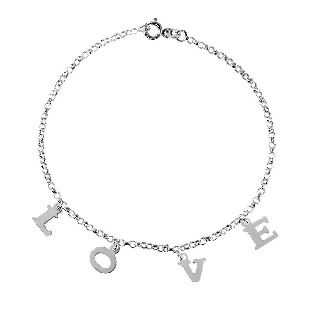 High Polished 925 Sterling Silver LOVE Charm Link Bracelet