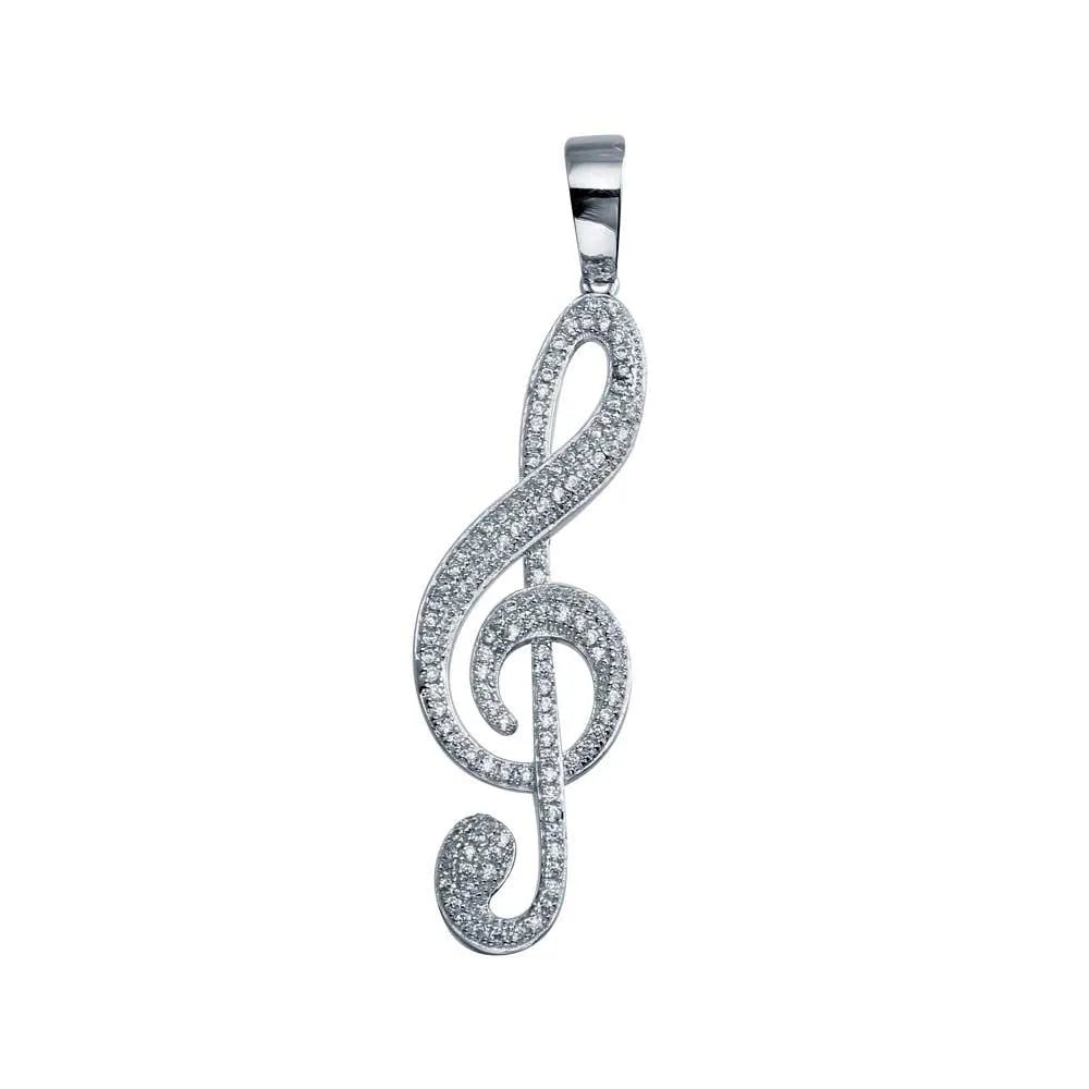 Hip Hop Treble Clef Pendant Rhodium-Plated 925 Sterling Silver