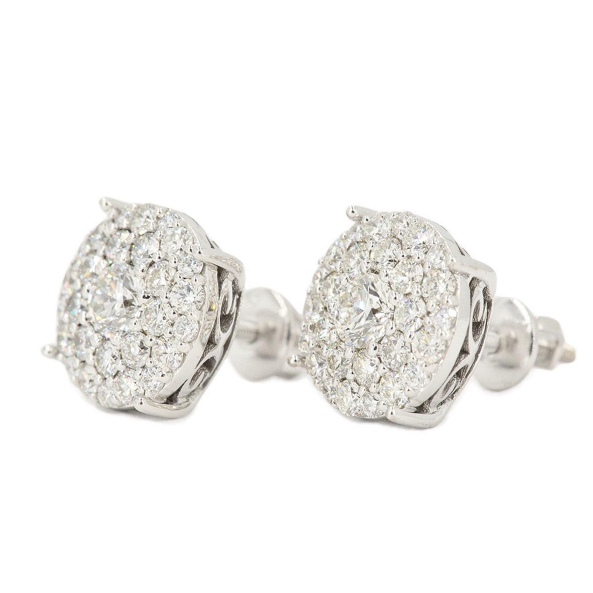 JDTK-CL1180W- 14K 2.2 CTTW DIAMOND CLUSTER MICRO PAVE EARRINGS - Johnny Dang & Co