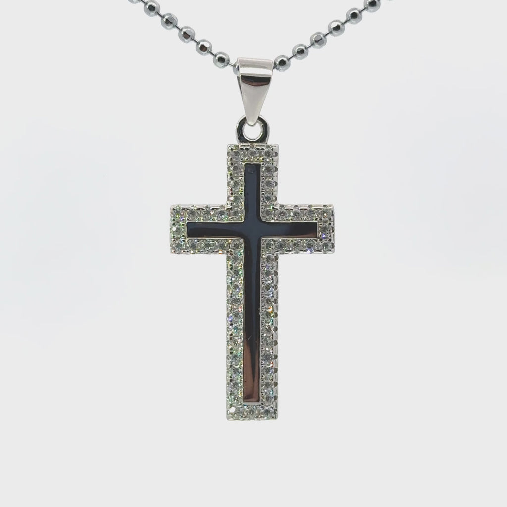 Silver Sleek Iced out Cross