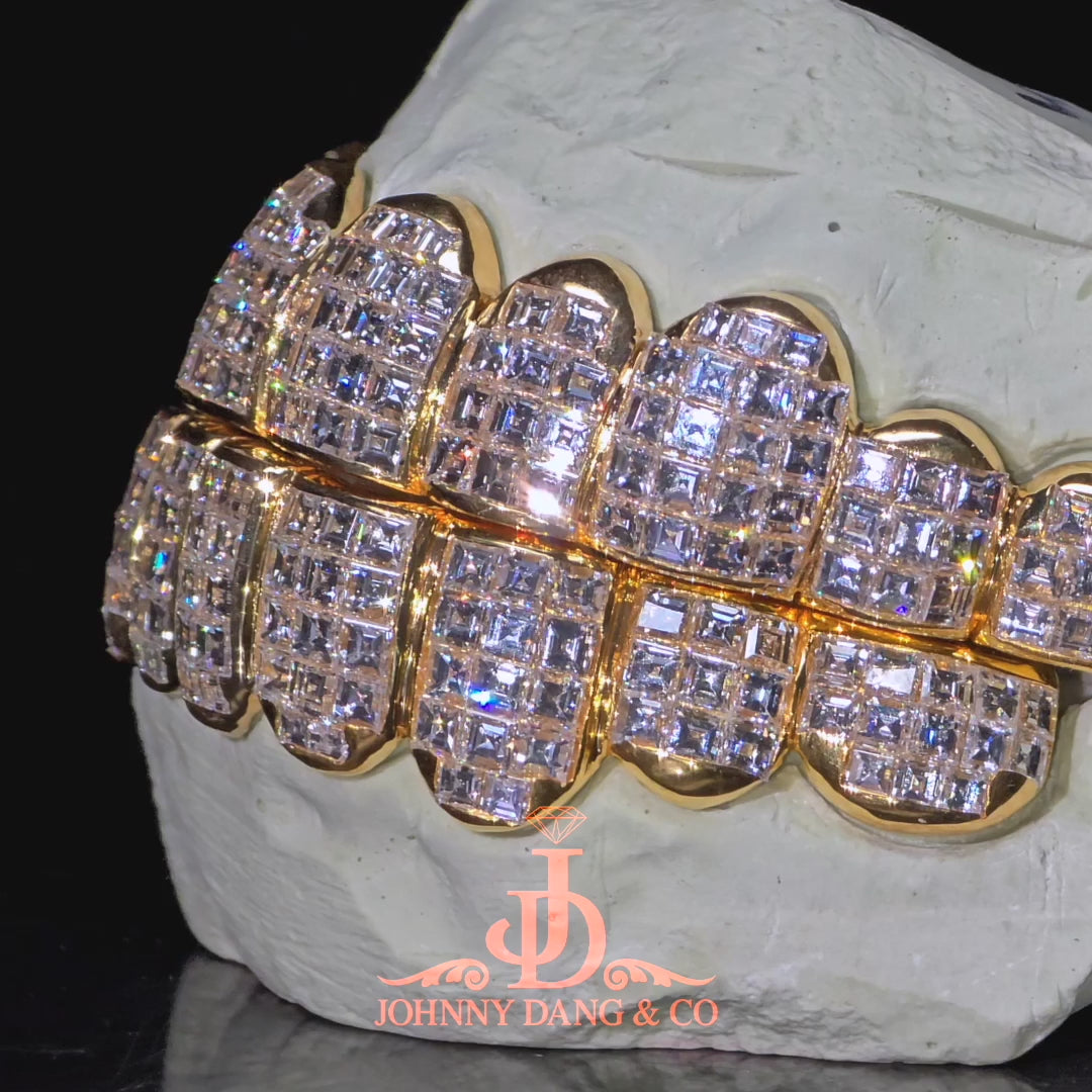 JDWR-2026-15 Flawless "King Carre Cut" Invisible Set Grillz Yellow Gold (Pullout)