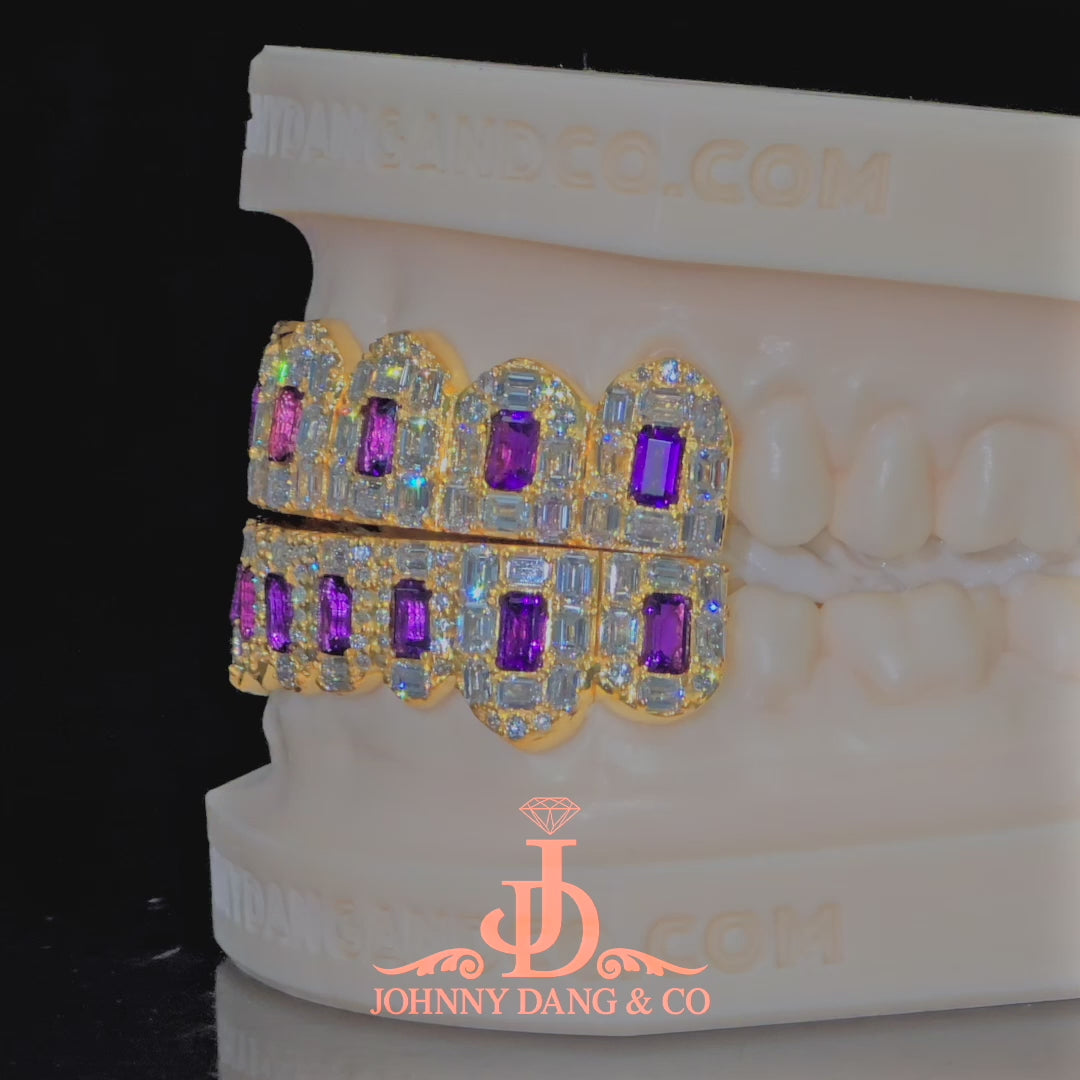 JDWR-2026-33 Flawless Royal Emerald Prong Set Grillz Yellow Gold (Pullouts)