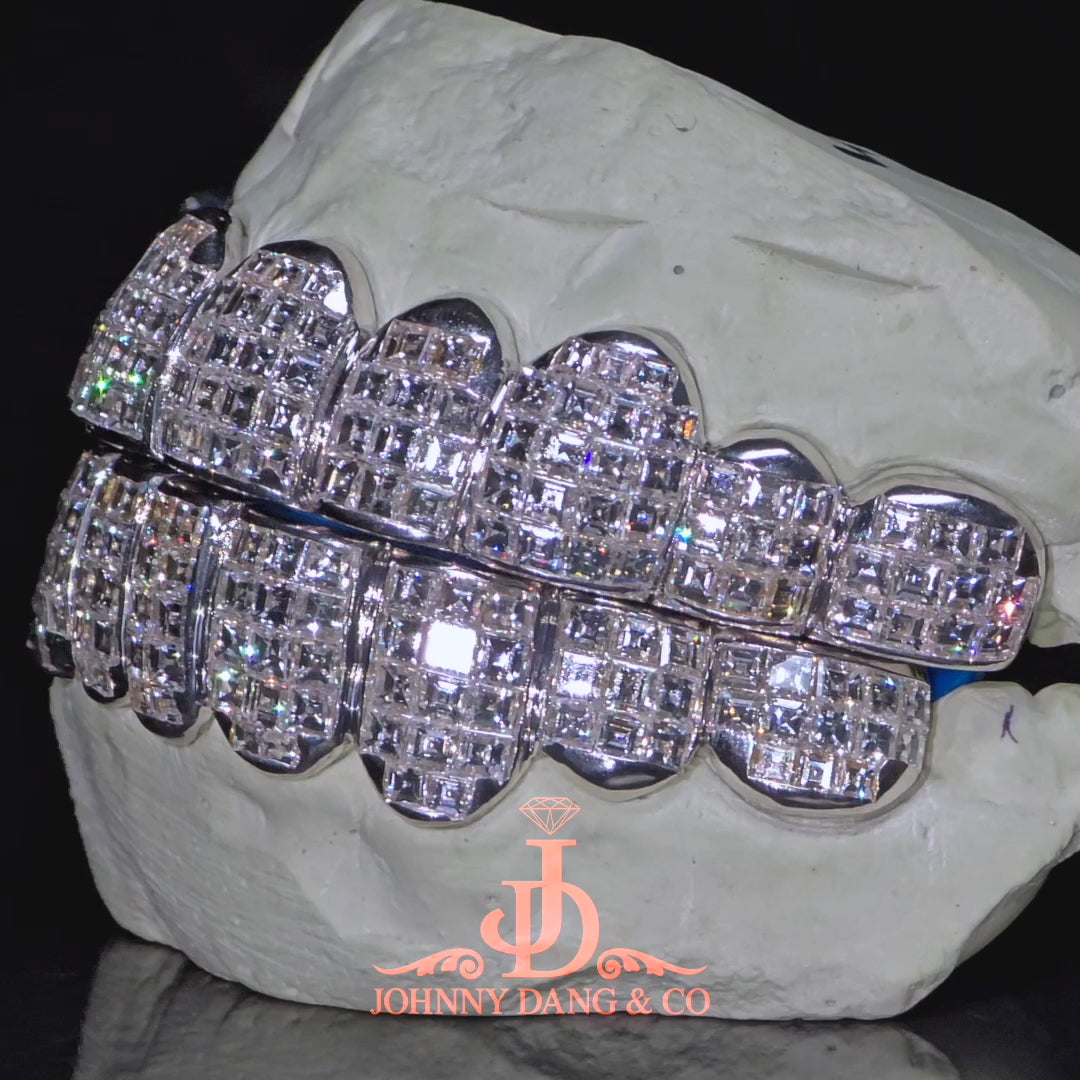 JDWR-2026-14 Flawless "King Carre Cut" Invisible Set Grillz White Gold (Pullout)