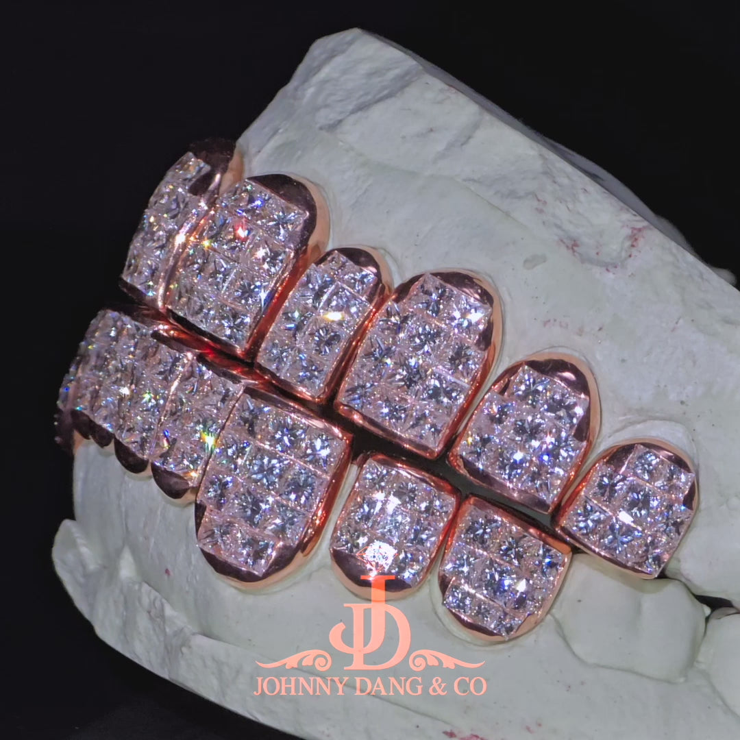 JDWR-2026-16 Flawless "King Princess Cut" Invisible Set Grillz Rose Gold (Perm
