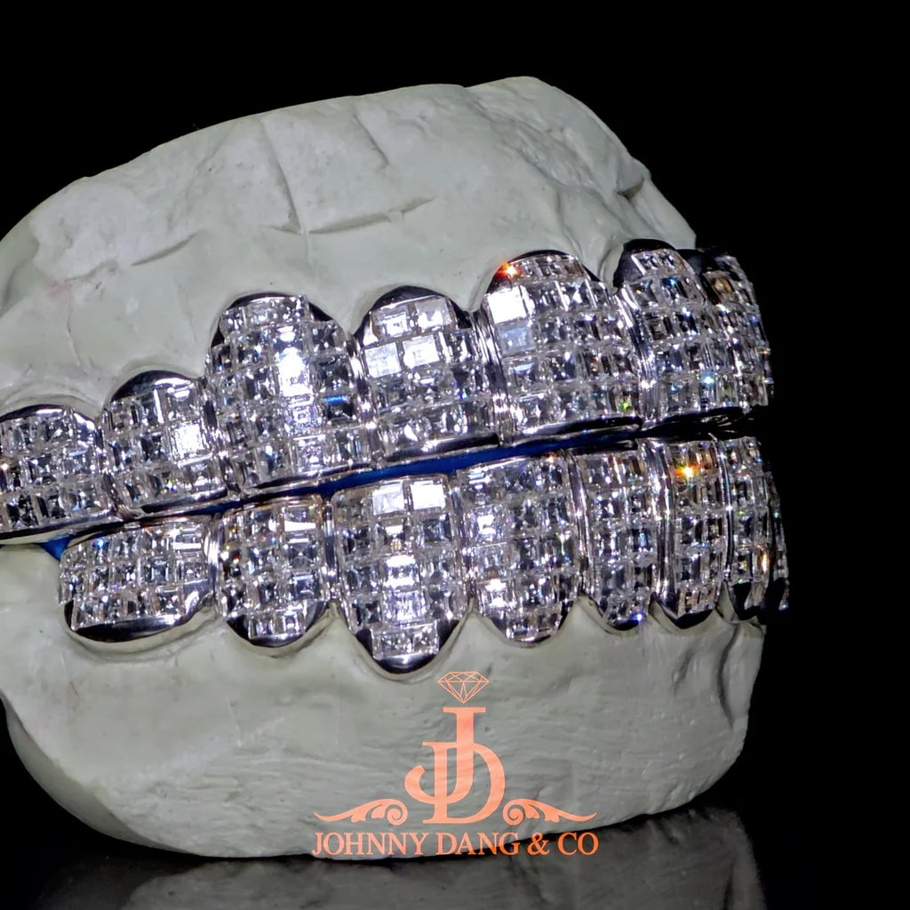 JDWR-2026-14 Flawless "King Carre Cut" Invisible Set Grillz White Gold (Pullout)