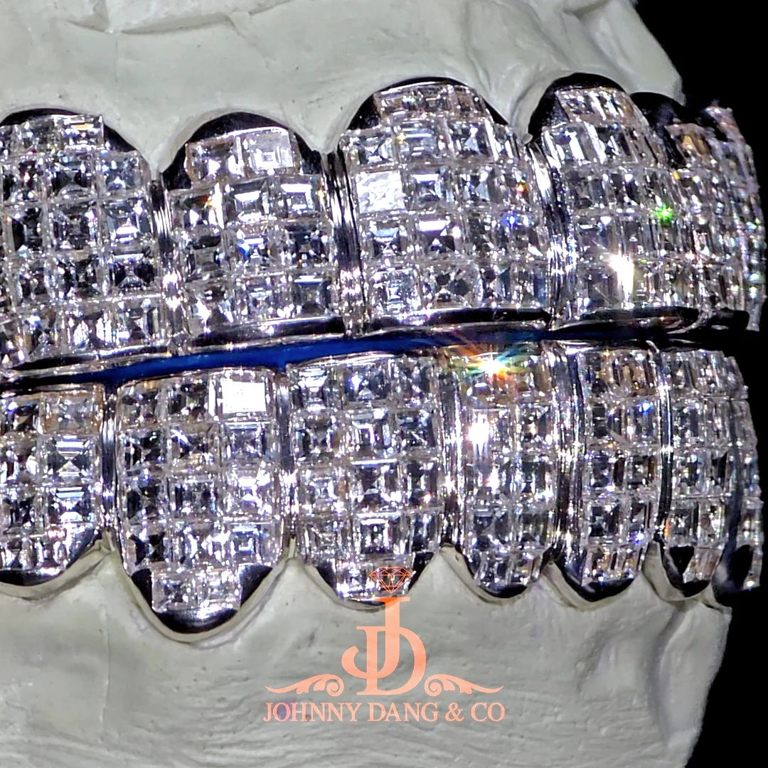 JDWR-2026-14 Flawless "King Carre Cut" Invisible Set Grillz White Gold (Pullout)