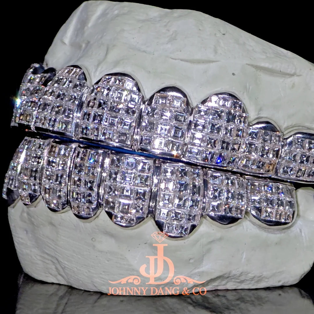 JDWR-2026-14 Flawless "King Carre Cut" Invisible Set Grillz White Gold (Pullout)