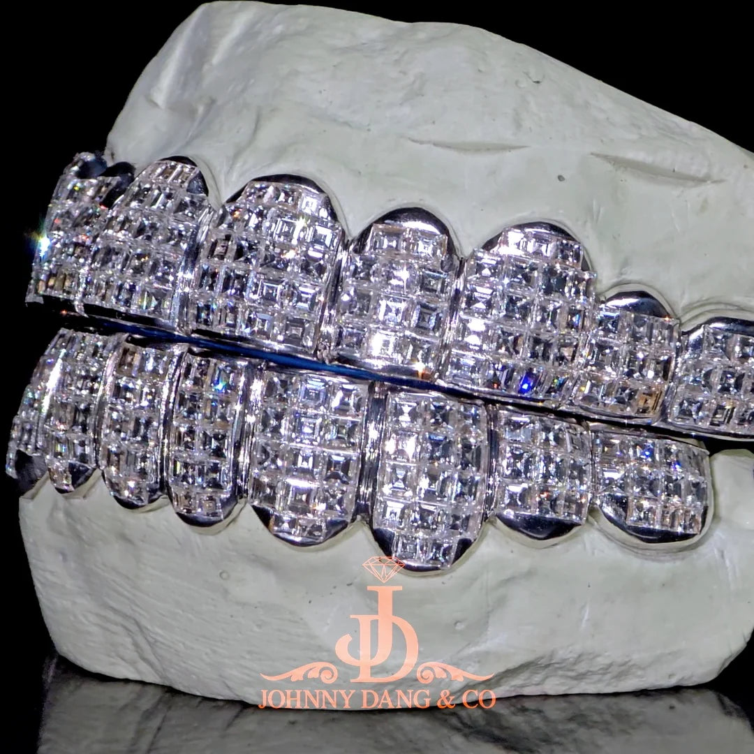 JDWR-2026-14 Flawless "King Carre Cut" Invisible Set Grillz White Gold (Pullout)