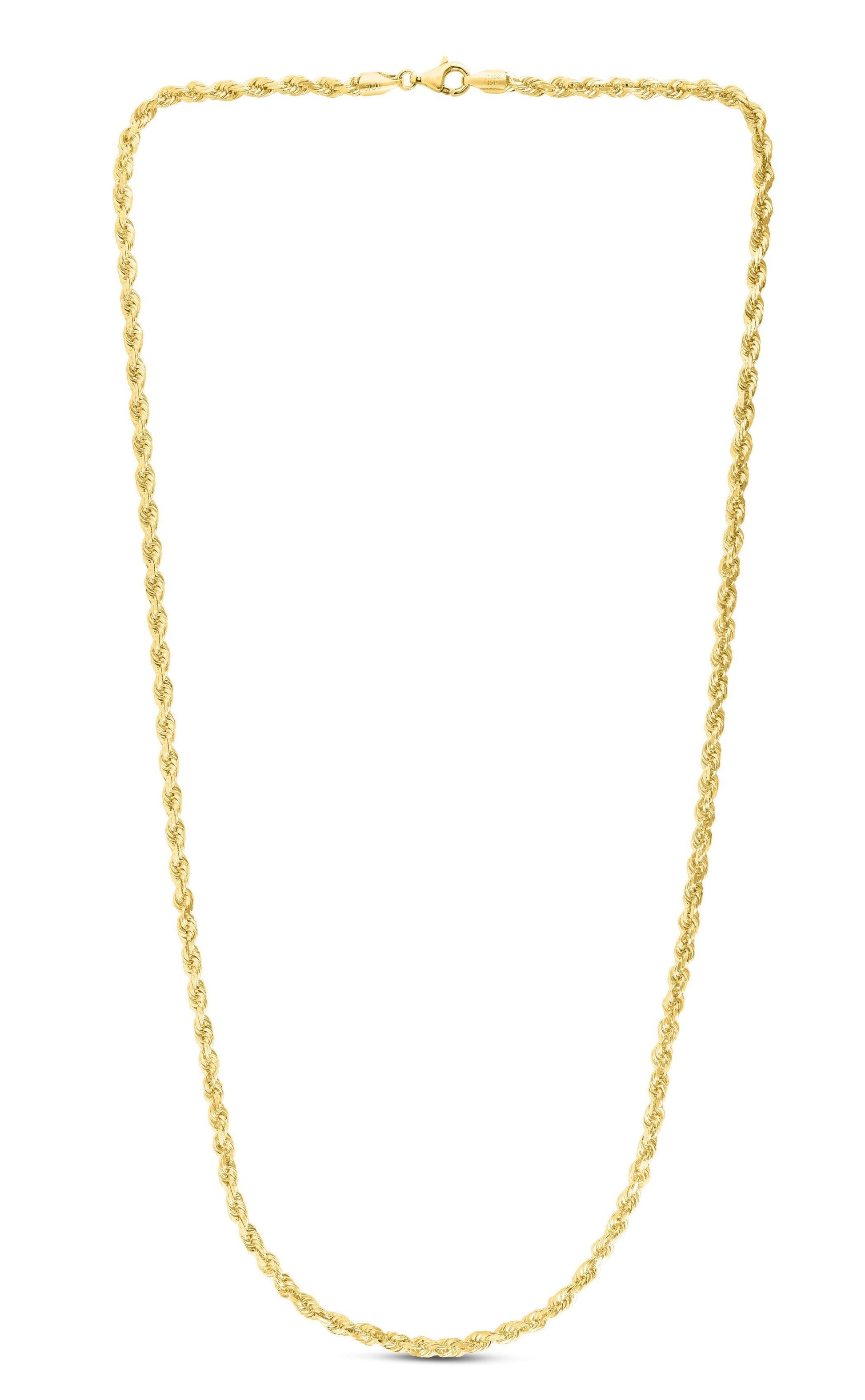 14K Yellow Gold 3.27mm Hollow Diamond Cut Rope Chain 18", 20", 22", 24" - Johnny Dang & Co