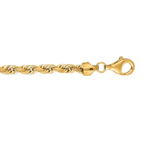 10K 20 inches Yellow Gold 5.0mm Shiny Solid Diamond Cut Royal Rope Chain with Lobster Clasp