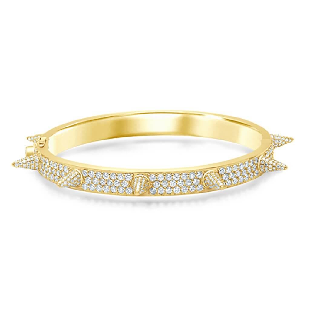 10K 8.23-8.37CT 3 ROW DIAMOND BANGLE WITH DIAMOND SPIKES - Johnny Dang & Co
