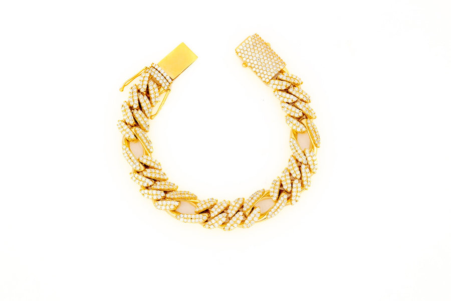 16mm Yellow Gold Diamond Spaced Bracelet - Johnny Dang & Co