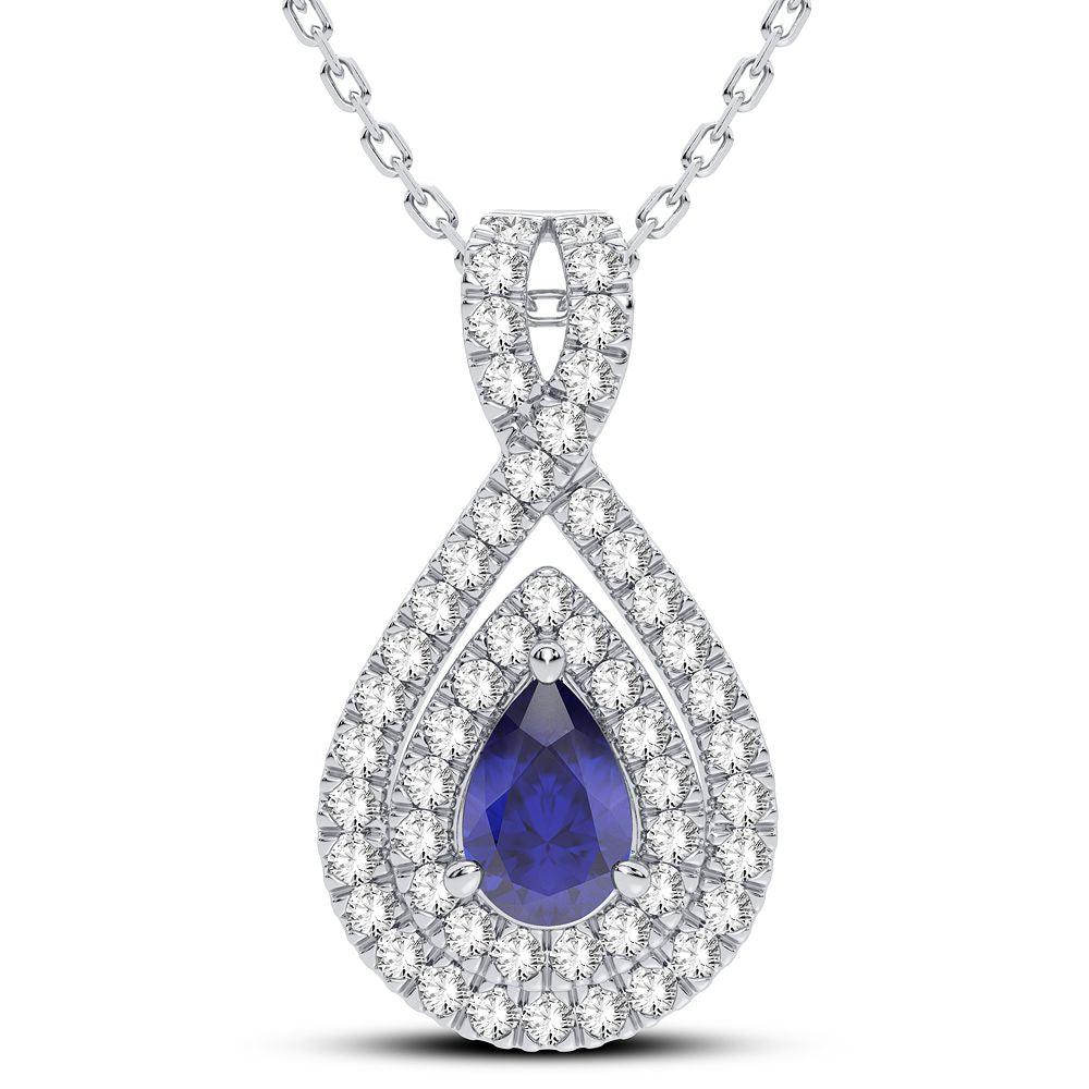14K 0.33CT Diamond Sapphire Pendant - Johnny Dang & Co