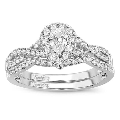 14K 0.75 Fancy Cut Bridal Ring with Certified center - Johnny Dang & Co