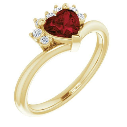 JDTKSP-72153 14K Natural Mozambique Garnet & .03 CTW Natural Diamond Heart Rring - Johnny Dang & Co