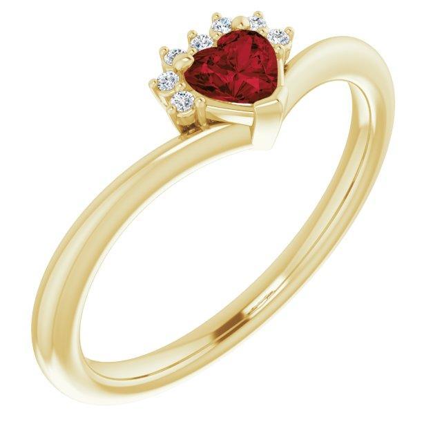 JDTKSP-72153 14K Natural Mozambique Garnet & .03 CTW Natural Diamond Heart Rring - Johnny Dang & Co