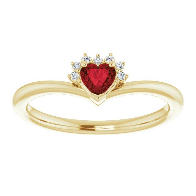JDTKSP-72153 14K Natural Mozambique Garnet & .03 CTW Natural Diamond Heart Rring - Johnny Dang & Co