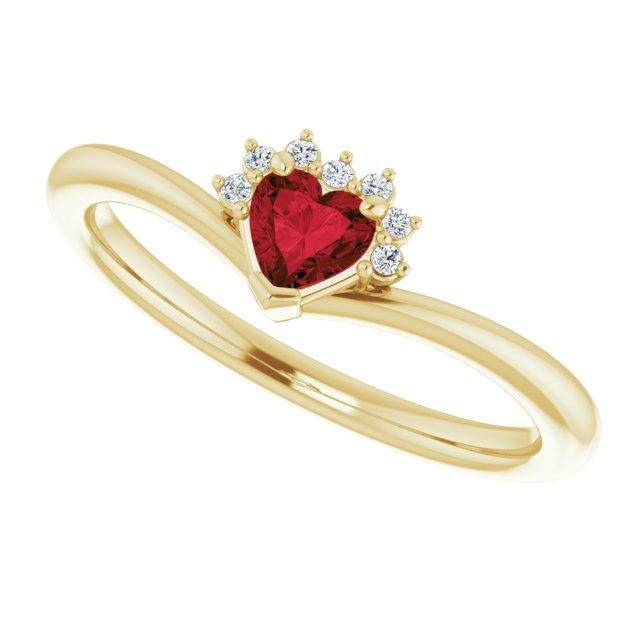 JDTKSP-72153 14K Natural Mozambique Garnet & .03 CTW Natural Diamond Heart Rring - Johnny Dang & Co