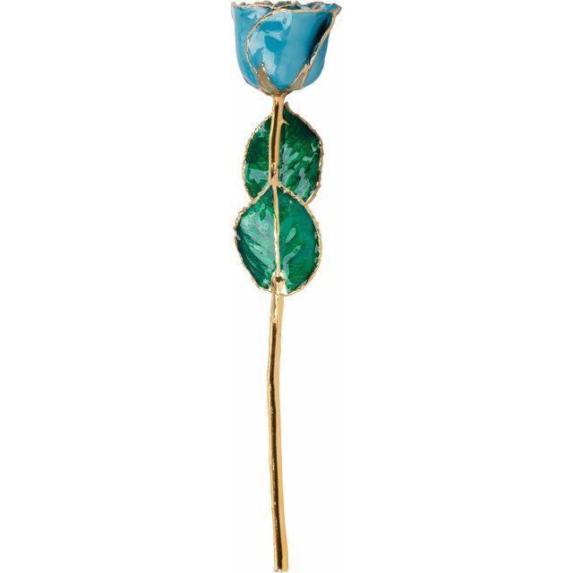 JDSP61-9086-Lacquered Aquamarine Colored Rose with Gold Trim - Johnny Dang & Co