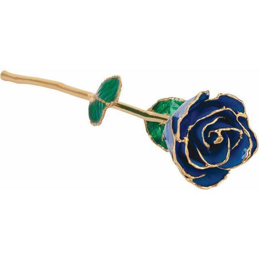 JDSP61-9092 - Lacquered Blue Sapphire Colored Rose with Gold Trim - Johnny Dang & Co