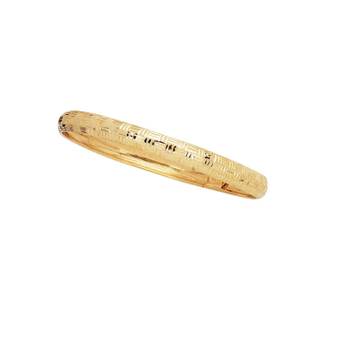 10K 7 inches Yellow Gold 6.0mm Shiny Textured Greek Key Flex Bangle - Johnny Dang & Co