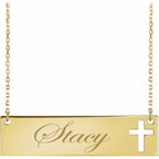 JDSP86531 - PIERCED CROSS ENGRAVABLE BAR NECKLACE - Johnny Dang & Co