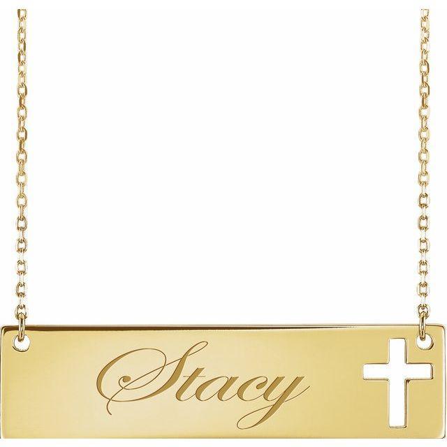 JDSP86531 - PIERCED CROSS ENGRAVABLE BAR NECKLACE - Johnny Dang & Co
