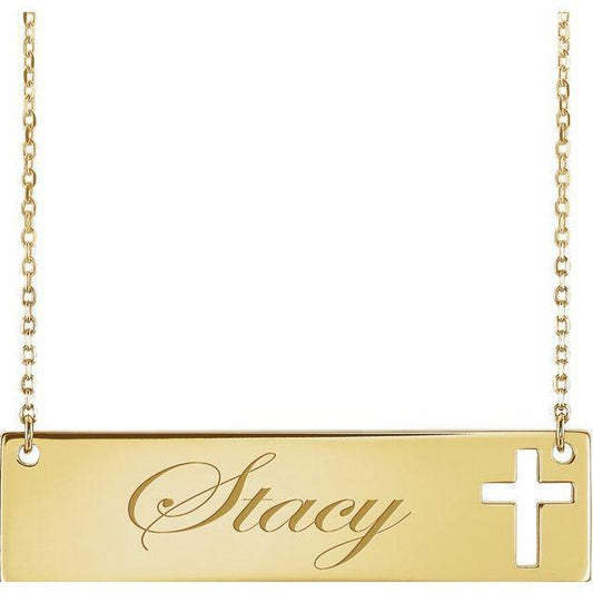 JDSP86531 - PIERCED CROSS ENGRAVABLE BAR NECKLACE - Johnny Dang & Co