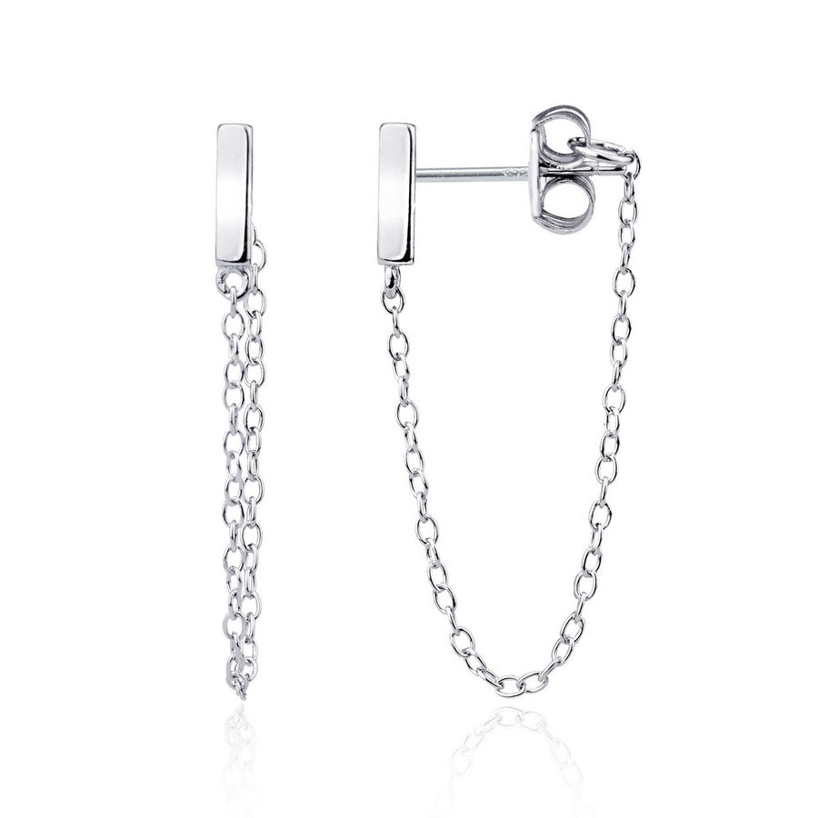 Sterling Silver Bar Stud with Looping Chain Earrings