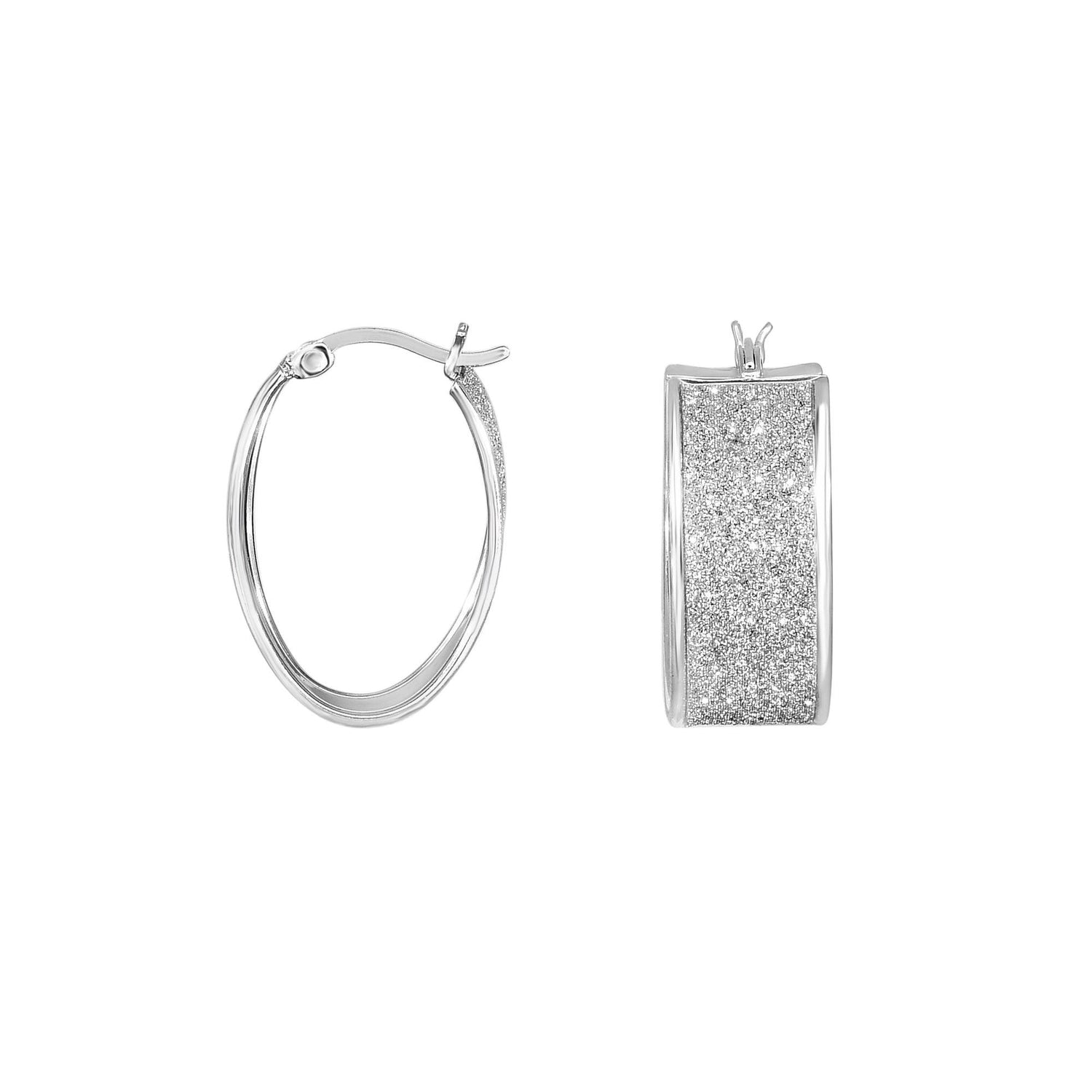 Silver Wide Oval Glitter Earring - Johnny Dang & Co