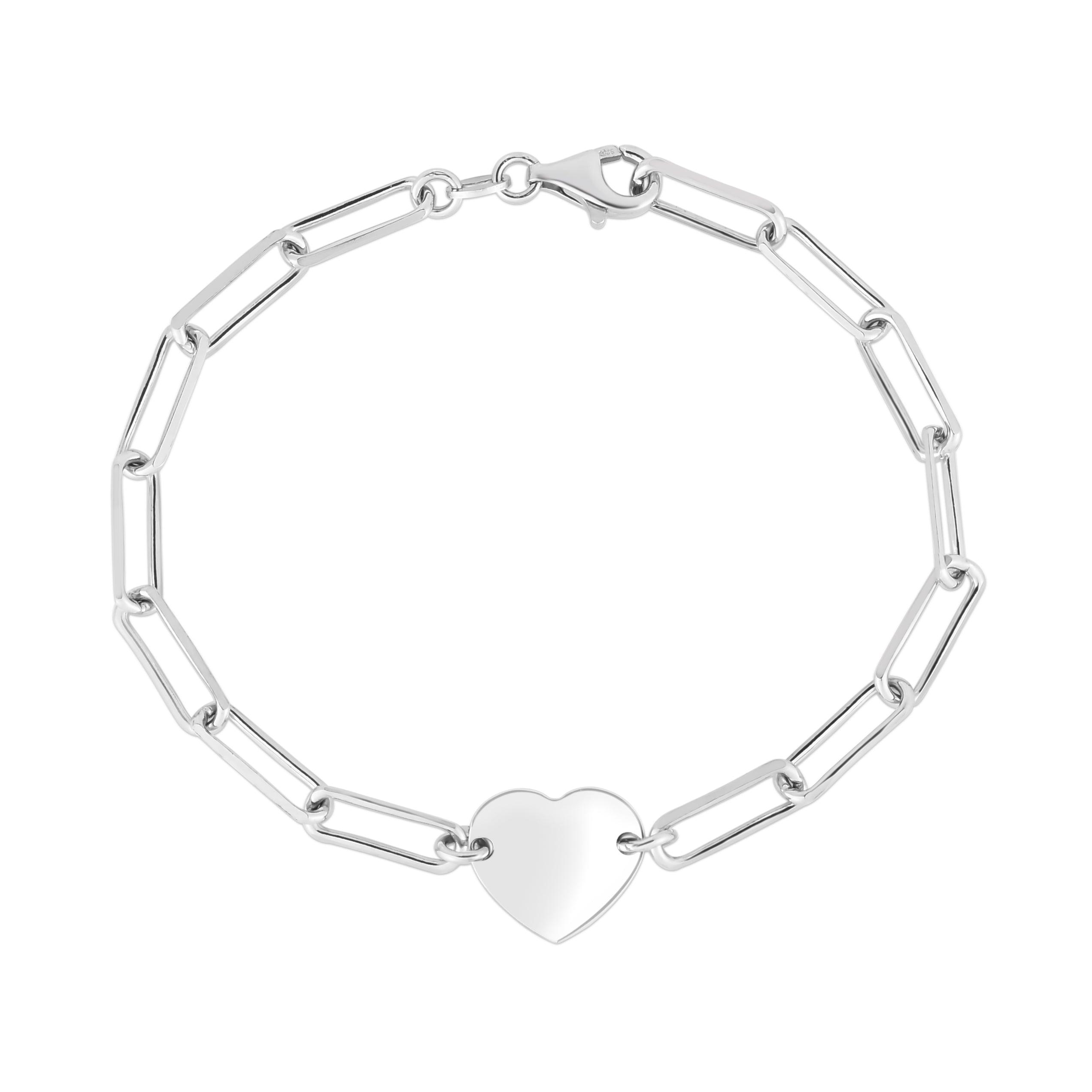 Silver Engravable Heart Paperclip Bracelet - Johnny Dang & Co