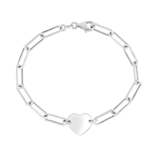 Silver Engravable Heart Paperclip Bracelet - Johnny Dang & Co