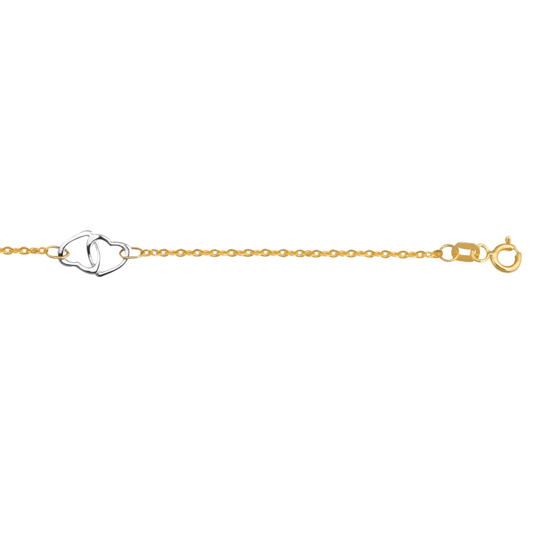 14K Two-tone Gold Interlocking Heart Anklet - Johnny Dang & Co